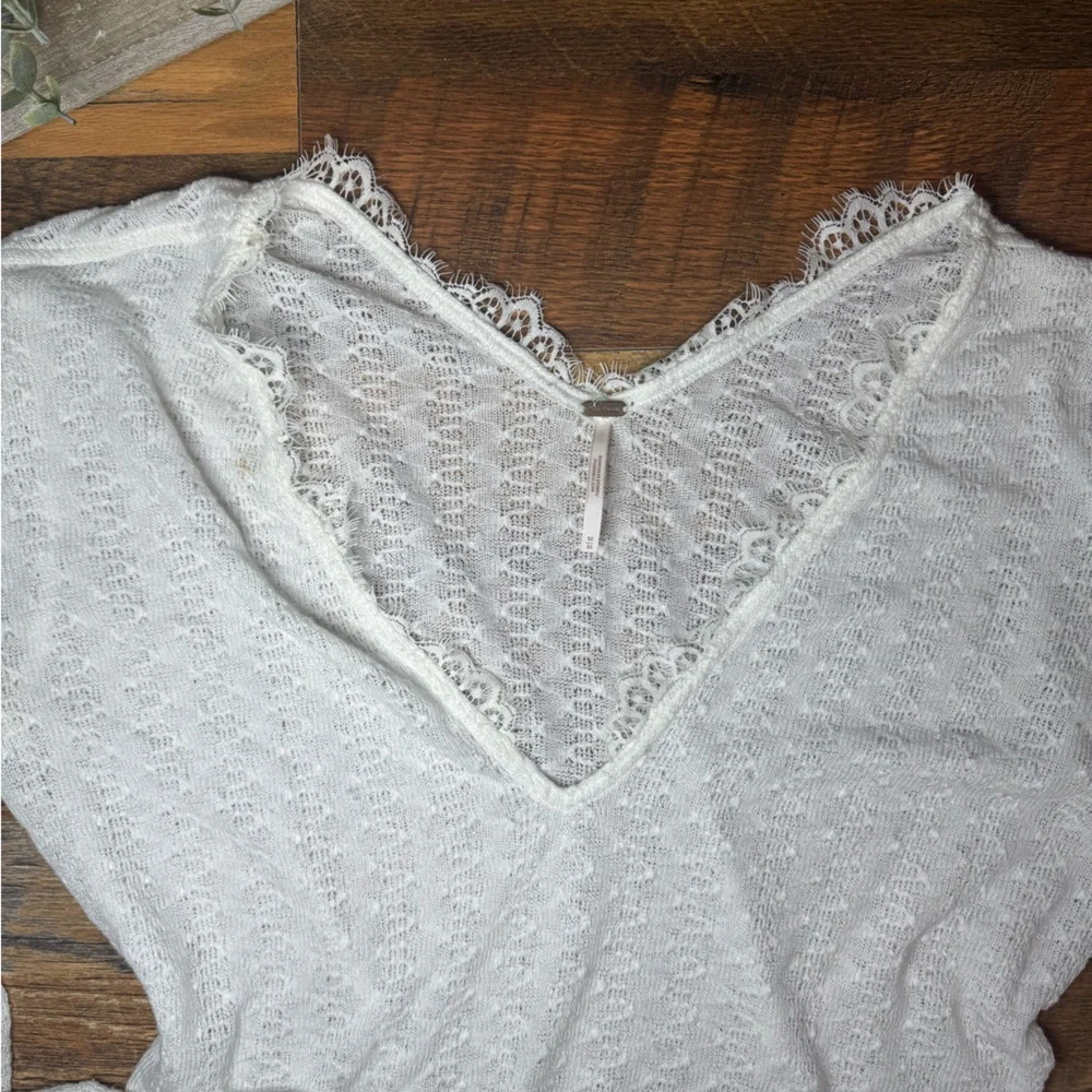 Free People Dream Girl Pointelle Knit Ivory Top- Medium